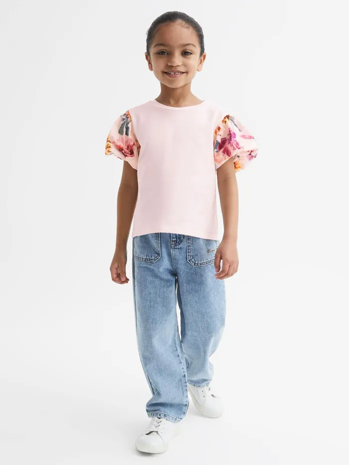 Reiss Tops and Tshirts Amira Floral Print Puff Sleeve TShirt Ivory 8211 Children