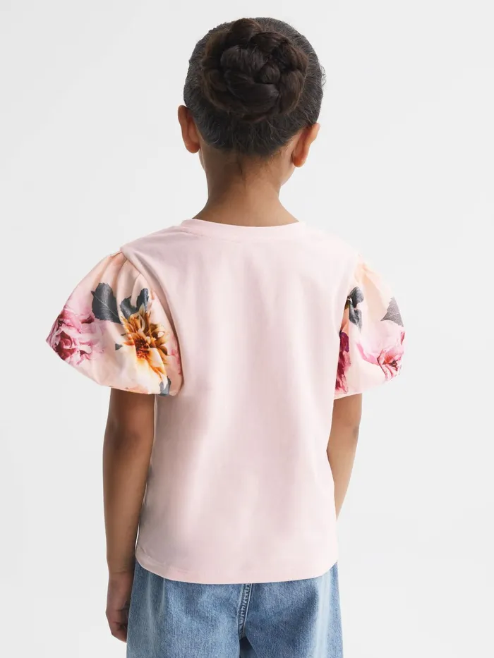 Reiss Tops and Tshirts Amira Floral Print Puff Sleeve TShirt Ivory 8211 Children