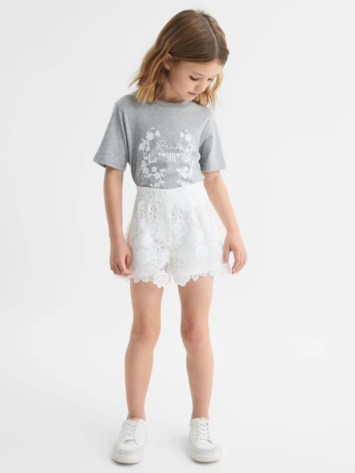 Reiss Tops and Tshirts Bobbi Motif Crew Neck TShirt Grey Marl 8211 Children