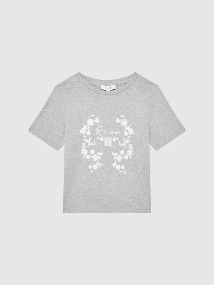 Reiss Tops and Tshirts Bobbi Motif Crew Neck TShirt Grey Marl 8211 Children
