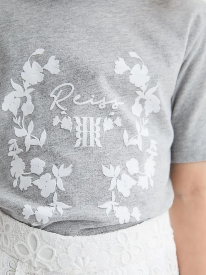 Reiss Tops and Tshirts Bobbi Motif Crew Neck TShirt Grey Marl 8211 Children