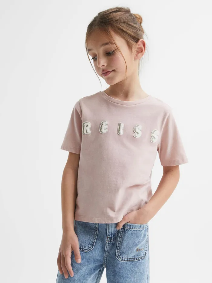 Reiss Tops and Tshirts Bobbi Motif Crew Neck TShirt Pale Pink 8211 Children
