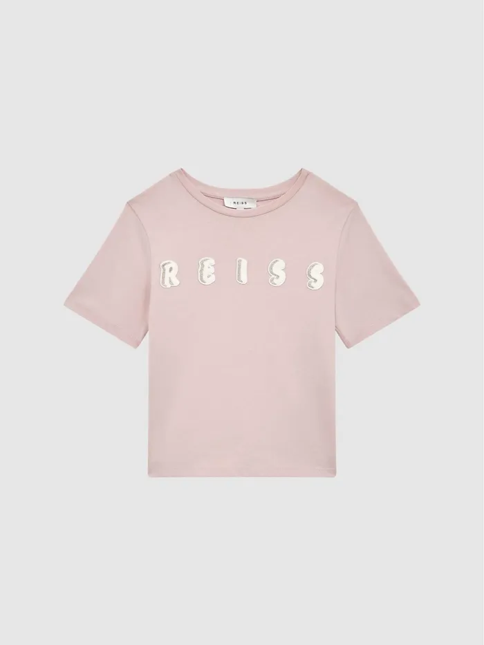 Reiss Tops and Tshirts Bobbi Motif Crew Neck TShirt Pale Pink 8211 Children