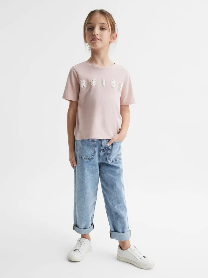 Reiss Tops and Tshirts Bobbi Motif Crew Neck TShirt Pale Pink 8211 Children