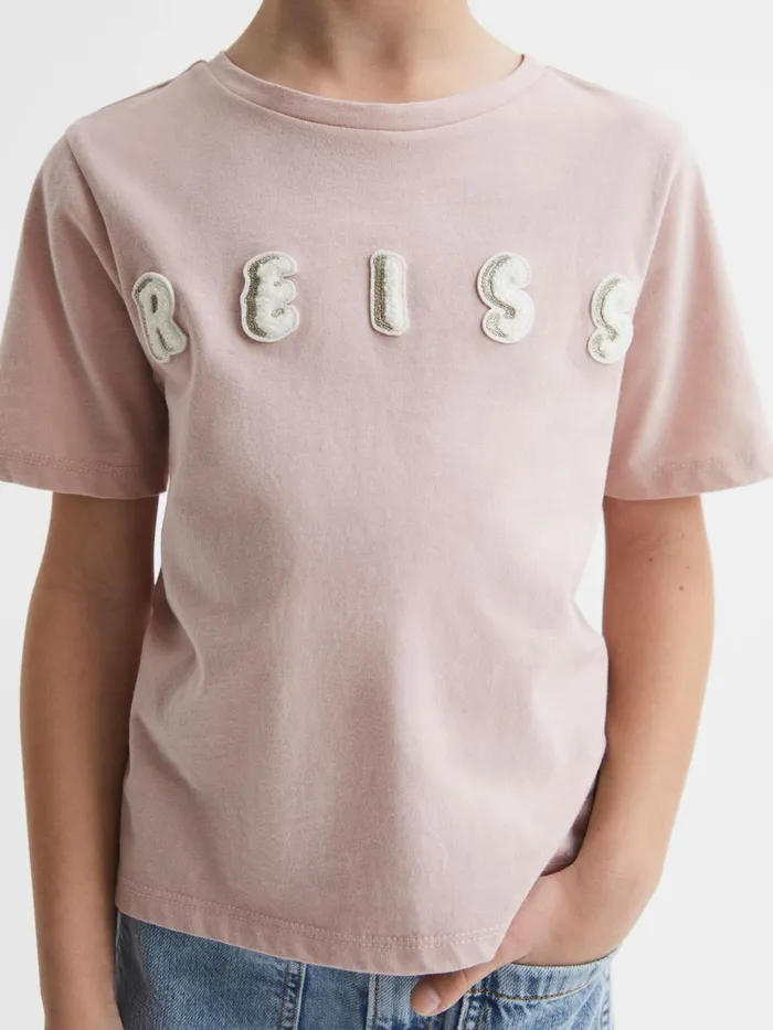 Reiss Tops and Tshirts Bobbi Motif Crew Neck TShirt Pale Pink 8211 Children