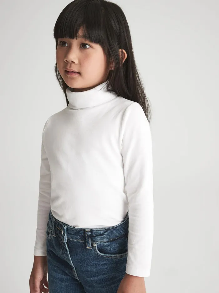 Reiss Tops and Tshirts Carey Roll Neck Long Sleeve Top Ivory 8211 Children