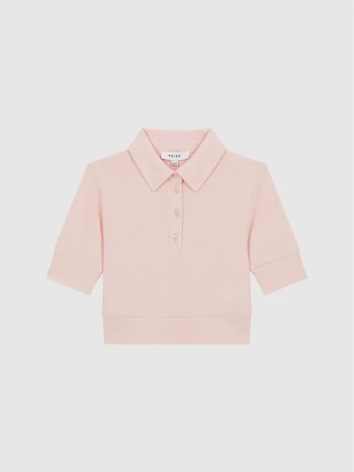 Reiss Tops and Tshirts Eva Cropped Polo Shirt Pink 8211 Children