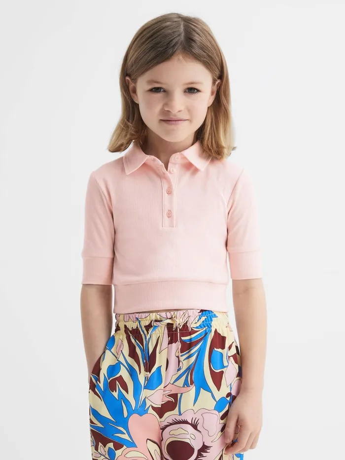 Reiss Tops and Tshirts Eva Cropped Polo Shirt Pink 8211 Children