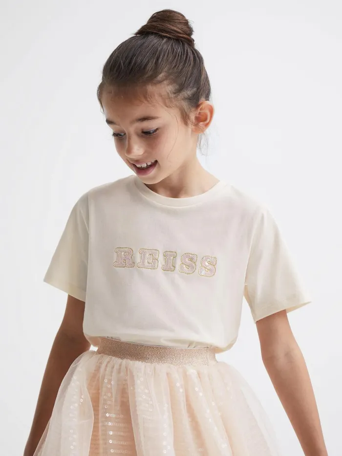 Reiss Tops and Tshirts Jasmine Sequin TShirt Pale Pink 8211 Children
