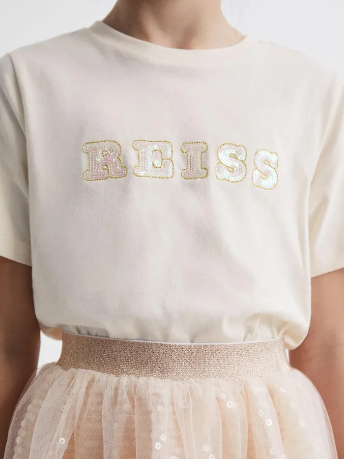 Reiss Tops and Tshirts Jasmine Sequin TShirt Pale Pink 8211 Children