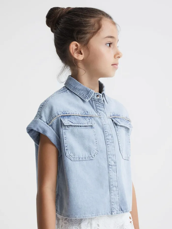 Reiss Tops and Tshirts Sandie Denim Crop Top Mid Blue 8211 Children
