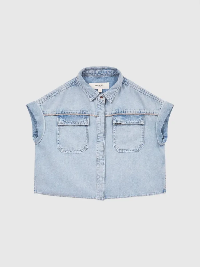 Reiss Tops and Tshirts Sandie Denim Crop Top Mid Blue 8211 Children