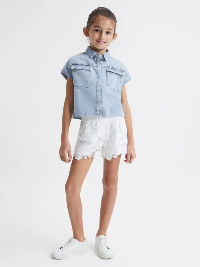 Reiss Tops and Tshirts Sandie Denim Crop Top Mid Blue 8211 Children