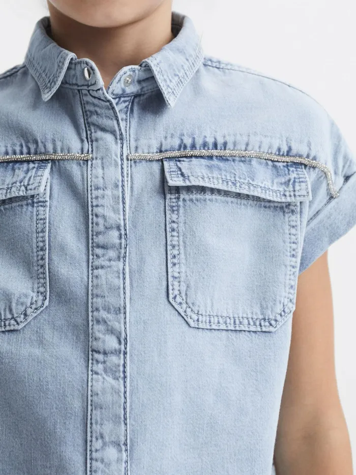 Reiss Tops and Tshirts Sandie Denim Crop Top Mid Blue 8211 Children