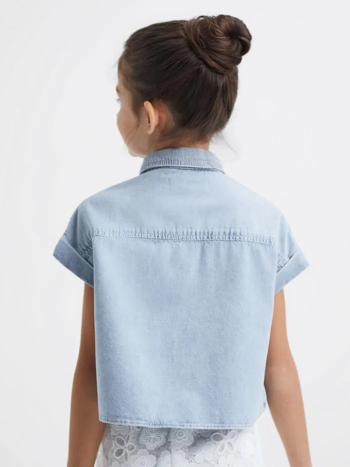 Reiss Tops and Tshirts Sandie Denim Crop Top Mid Blue 8211 Children
