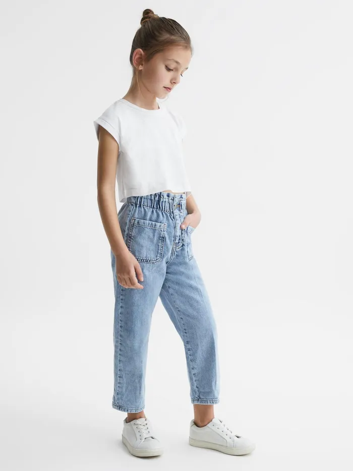 Reiss Tops and Tshirts Terry Cotton Crew Neck Cropped TShirt Pink 8211 Children
