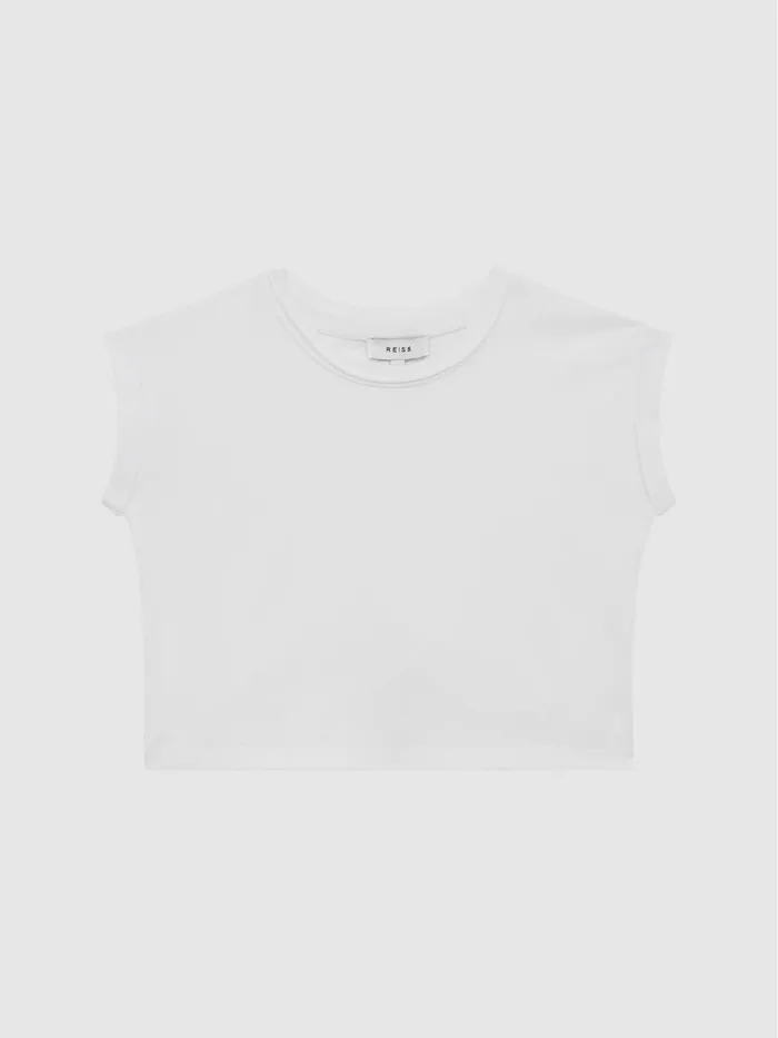 Reiss Tops and Tshirts Terry Cotton Crew Neck Cropped TShirt Pink 8211 Children