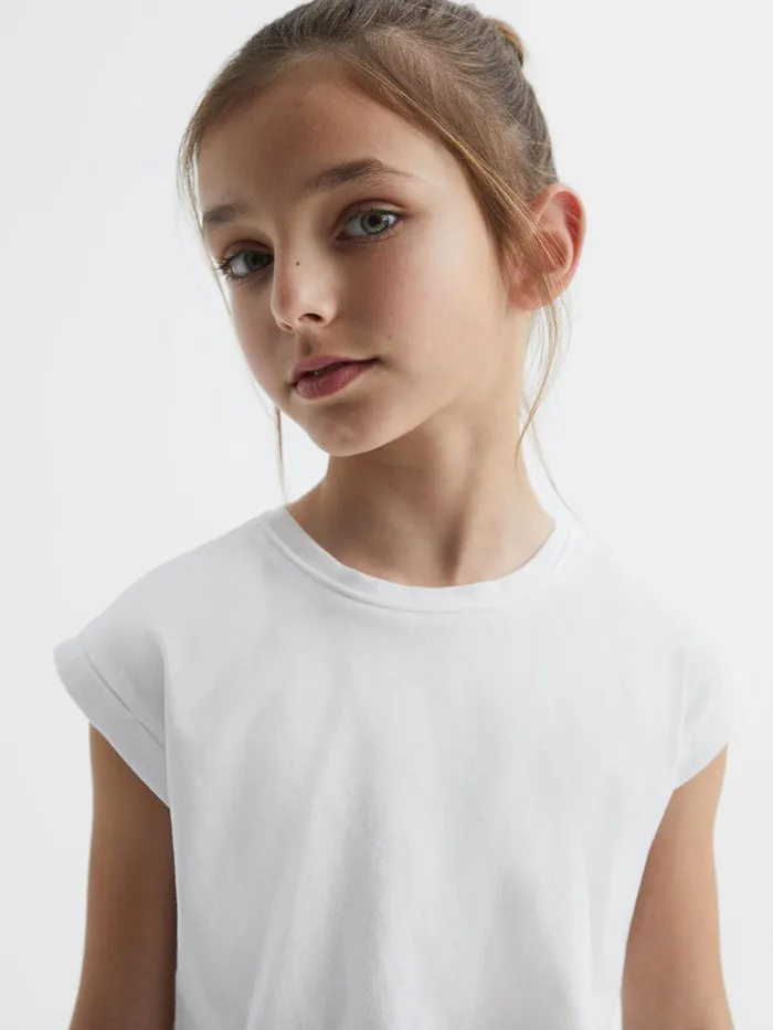 Reiss Tops and Tshirts Terry Cotton Crew Neck Cropped TShirt Pink 8211 Children