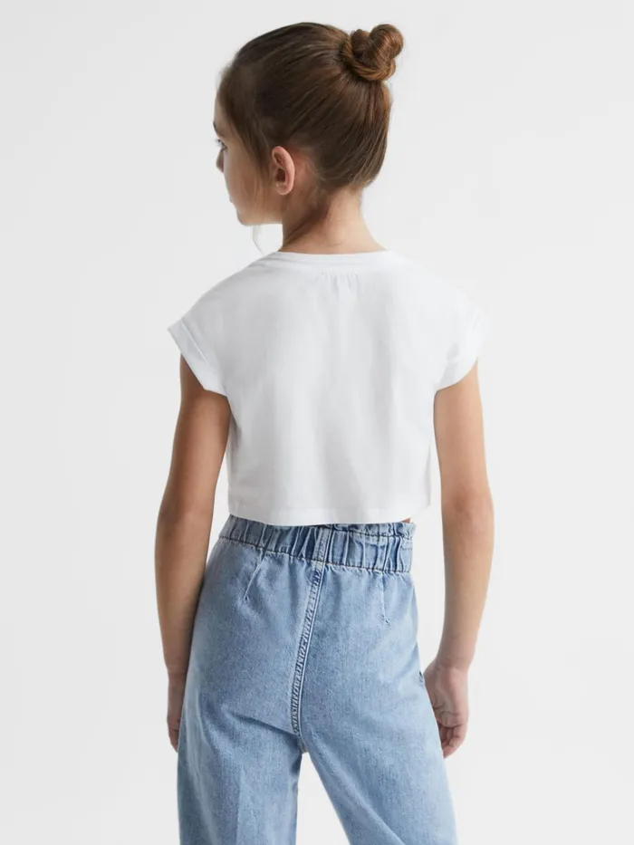 Reiss Tops and Tshirts Terry Cotton Crew Neck Cropped TShirt Pink 8211 Children