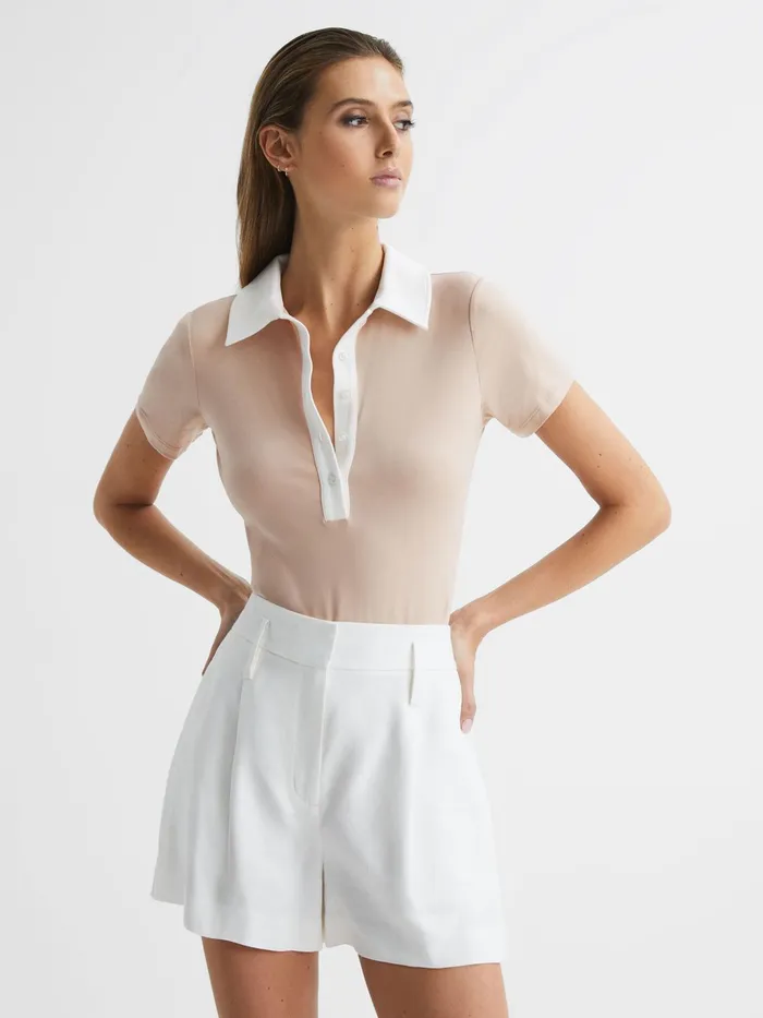 Reiss Tops Avery Short Sleeve Polo Bodysuit Neutralivory 8211 Women