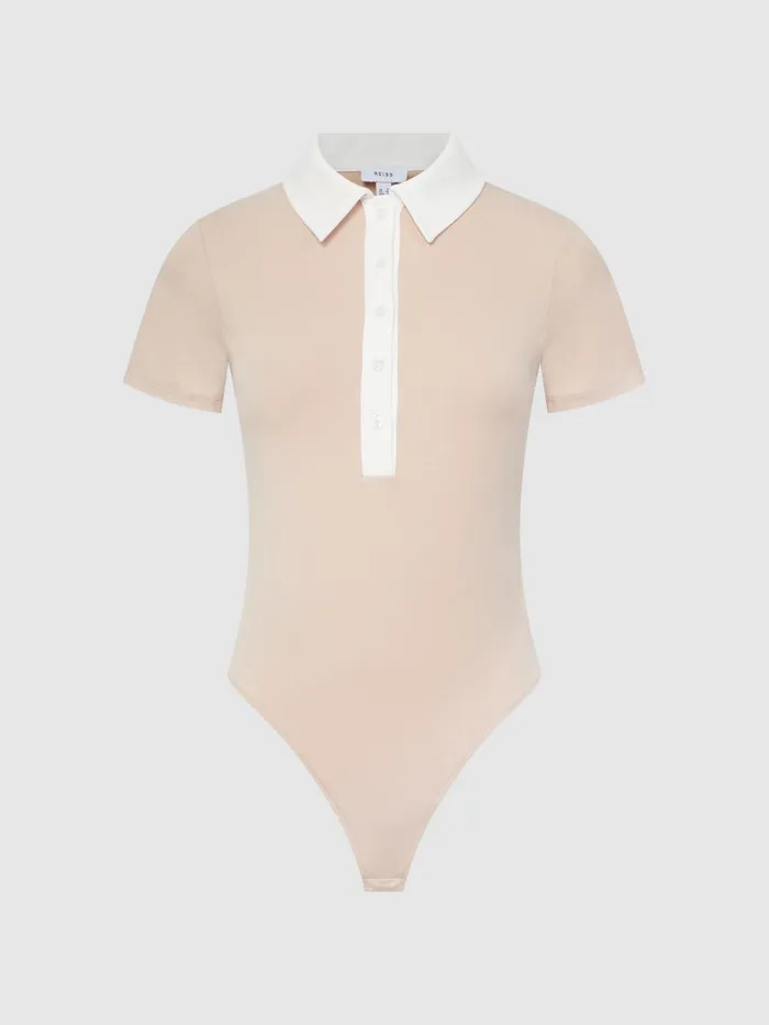 Reiss Tops Avery Short Sleeve Polo Bodysuit Neutralivory 8211 Women