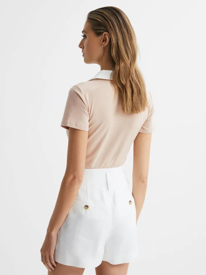 Reiss Tops Avery Short Sleeve Polo Bodysuit Neutralivory 8211 Women