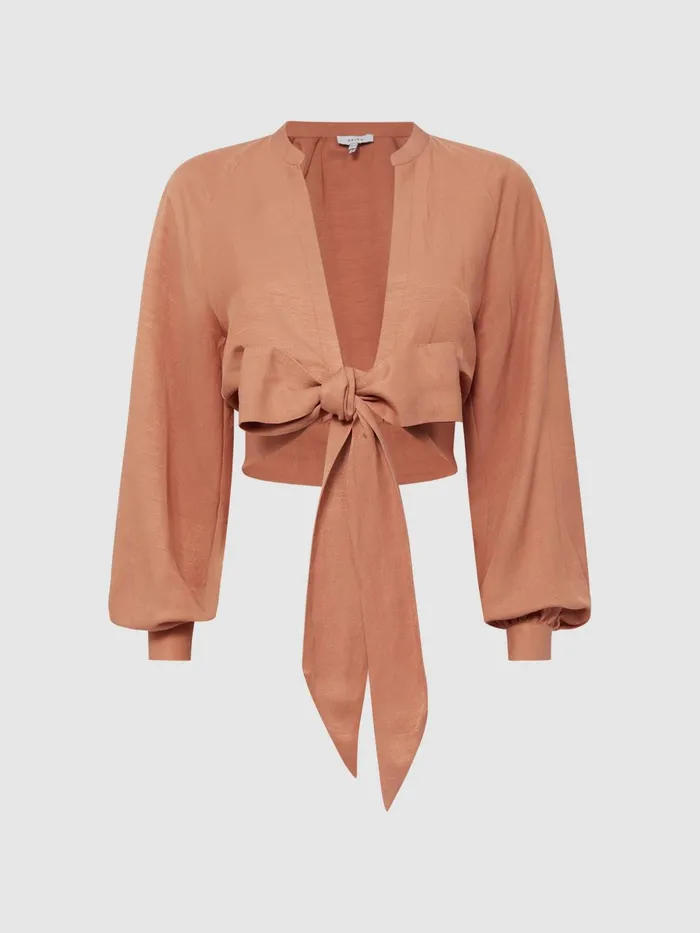 Reiss Tops Axelle Tie Front Cropped Blouse Rust 8211 Women