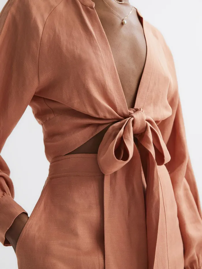 Reiss Tops Axelle Tie Front Cropped Blouse Rust 8211 Women