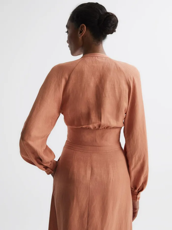 Reiss Tops Axelle Tie Front Cropped Blouse Rust 8211 Women