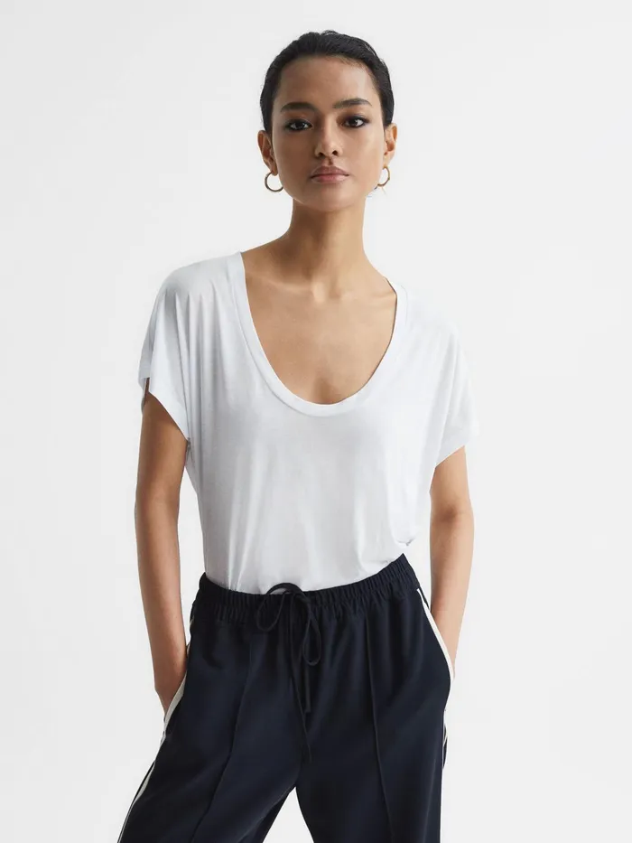 Reiss Tops Caia Scoop Neck Pima Cotton TShirt Black 8211 Women