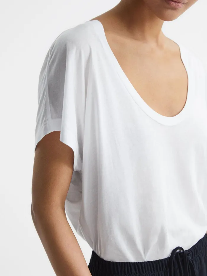Reiss Tops Caia Scoop Neck Pima Cotton TShirt Black 8211 Women
