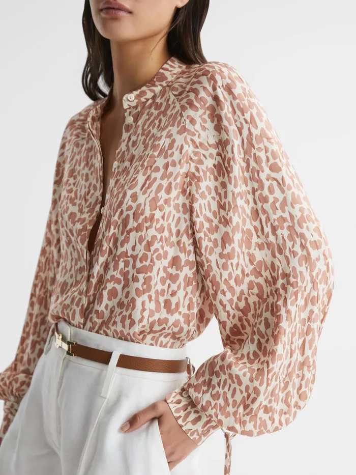 Reiss Tops Calla Animal Print Blouse Neutral 8211 Women