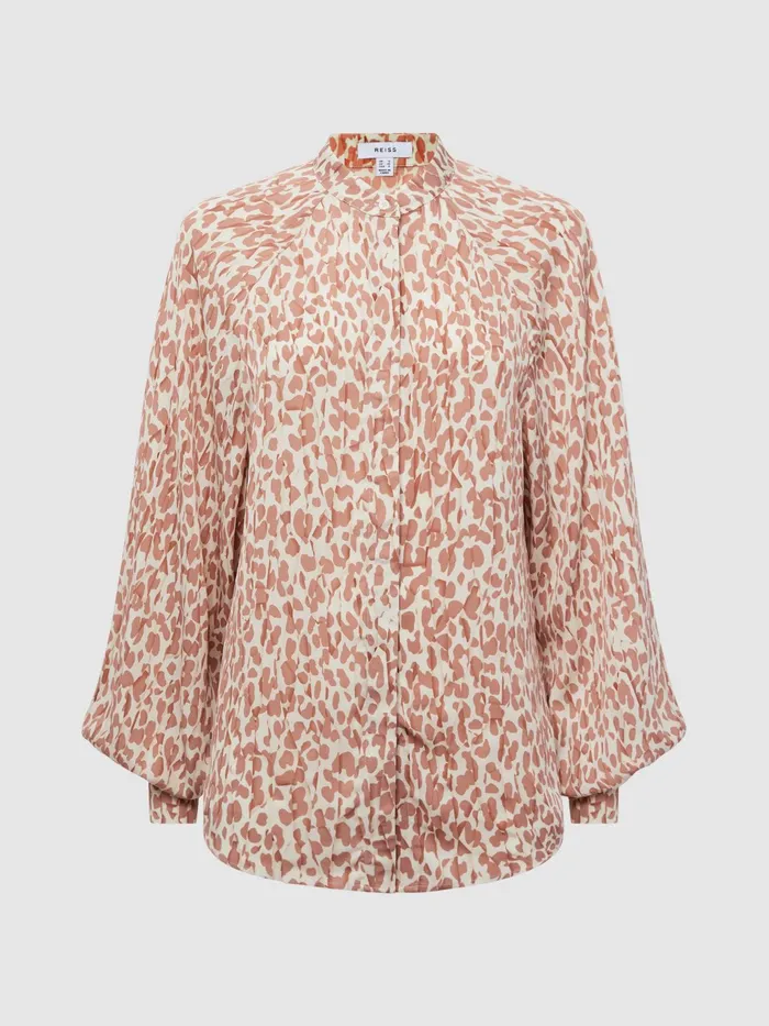 Reiss Tops Calla Animal Print Blouse Neutral 8211 Women