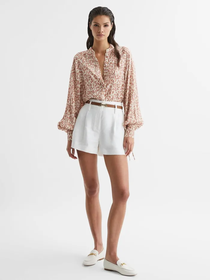 Reiss Tops Calla Animal Print Blouse Neutral 8211 Women