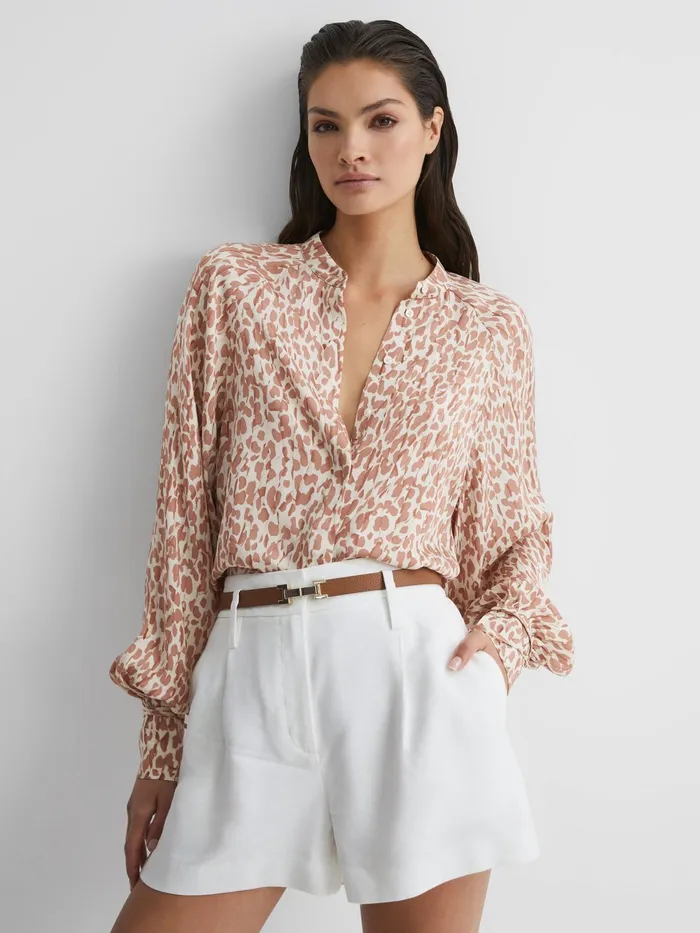 Reiss Tops Calla Animal Print Blouse Neutral 8211 Women