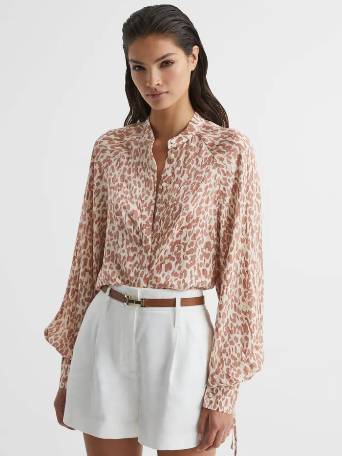 Reiss Tops Calla Animal Print Blouse Neutral 8211 Women
