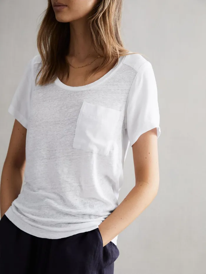 Reiss Tops Camilla Linen Short Sleeve TShirt White 8211 Women