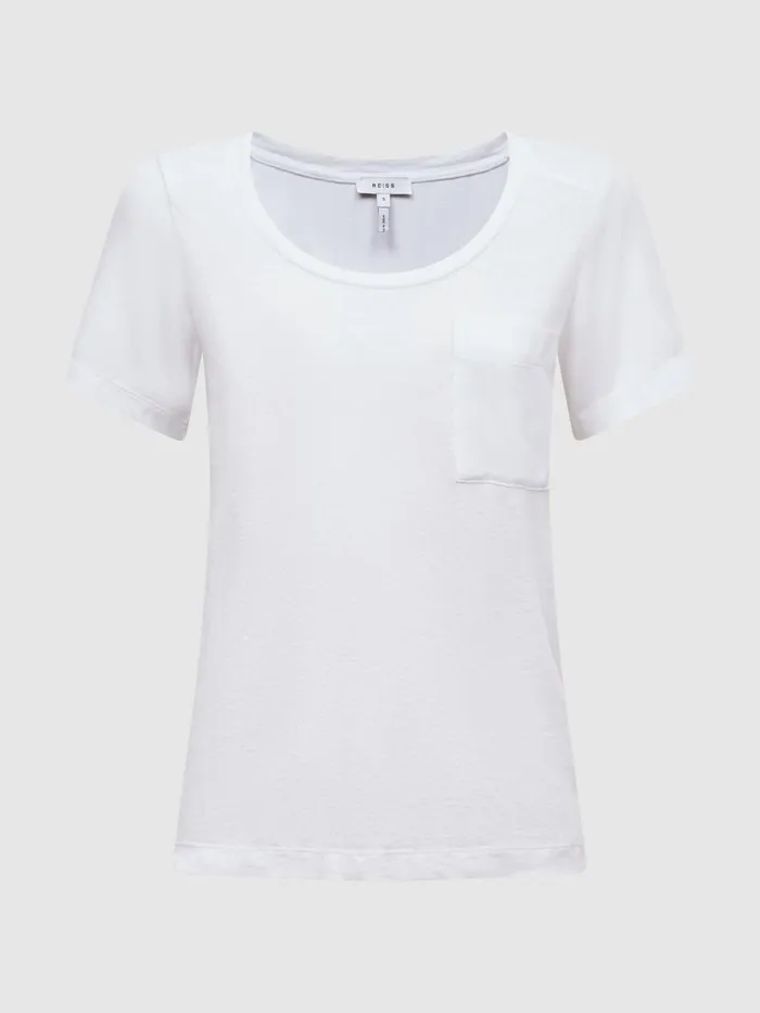 Reiss Tops Camilla Linen Short Sleeve TShirt White 8211 Women