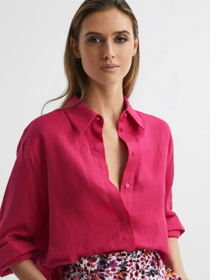 Reiss Tops Cammie Oversized Linen Shirt Fuschia 8211 Women