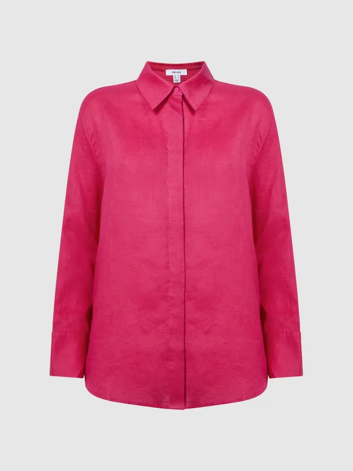 Reiss Tops Cammie Oversized Linen Shirt Fuschia 8211 Women