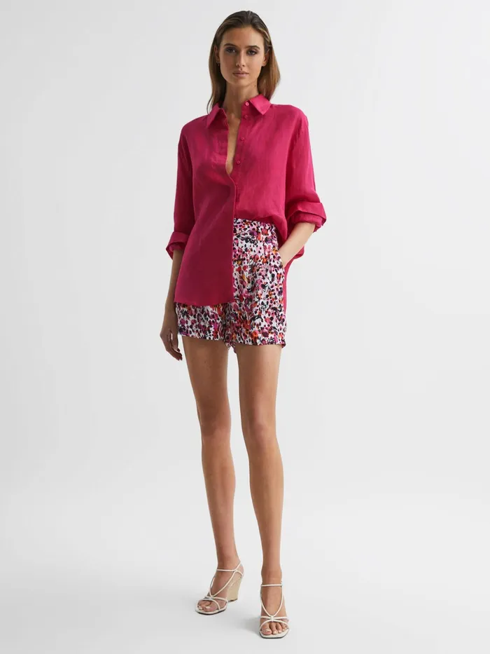 Reiss Tops Cammie Oversized Linen Shirt Fuschia 8211 Women