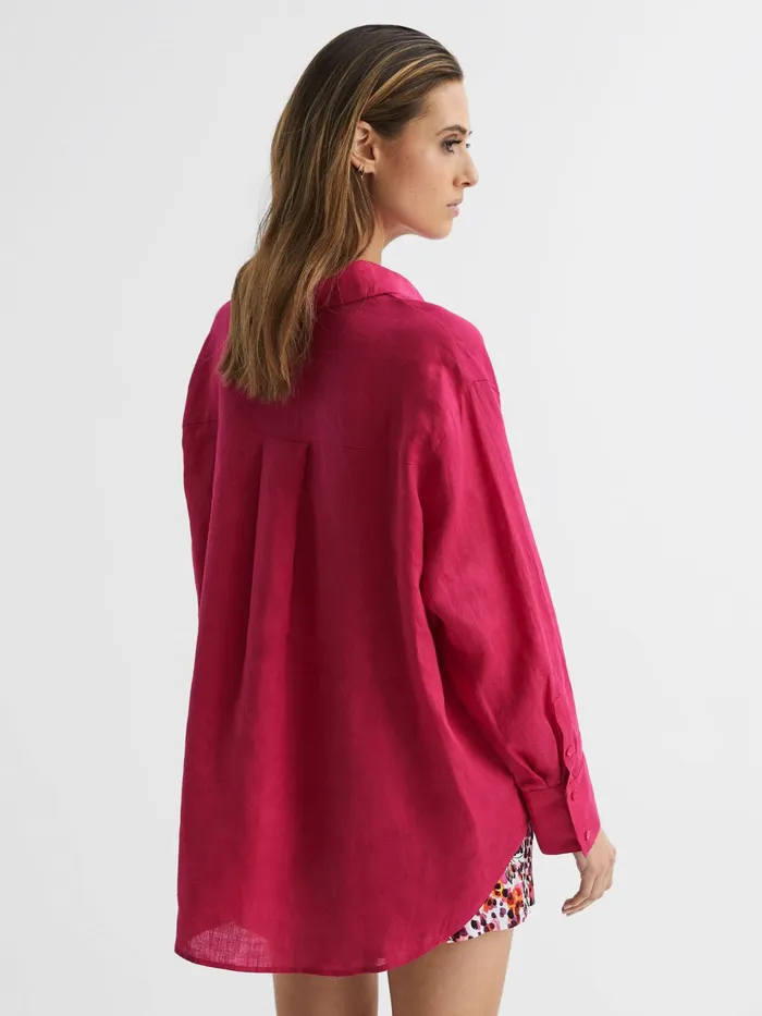 Reiss Tops Cammie Oversized Linen Shirt Fuschia 8211 Women