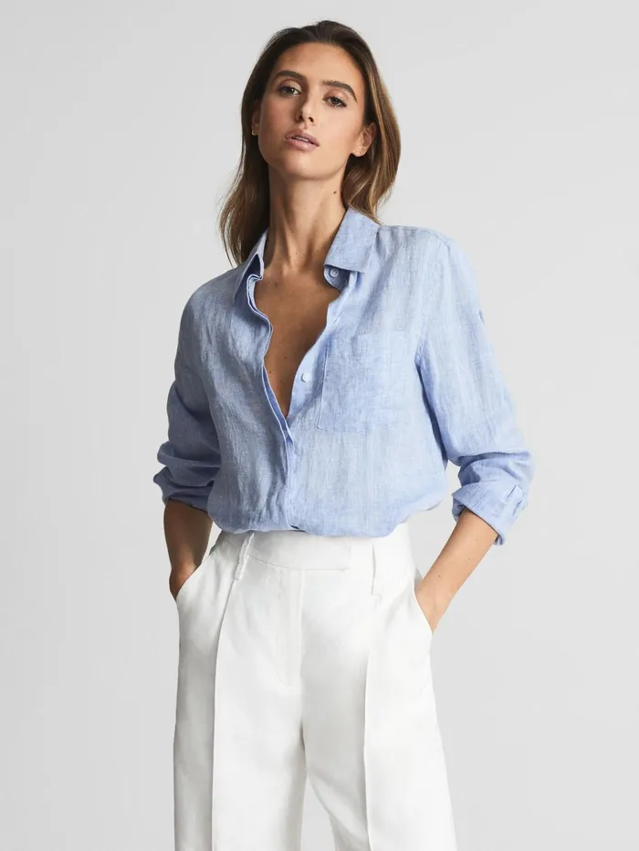 Reiss Tops Campbell Linen Shirt Blue 8211 Women