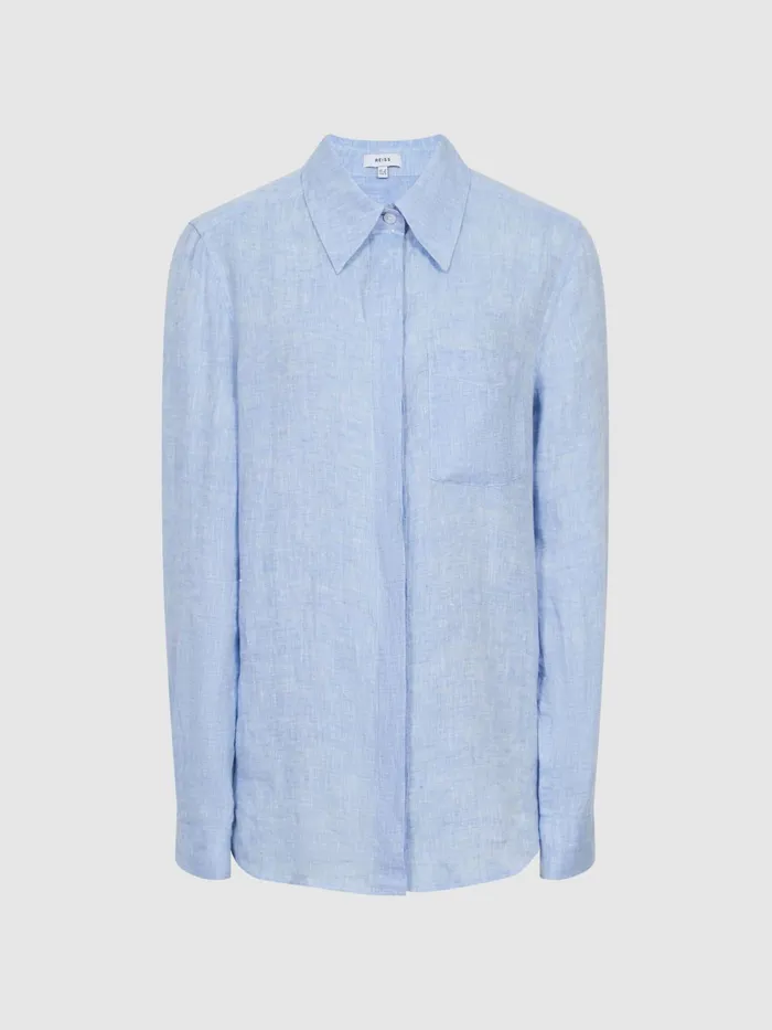 Reiss Tops Campbell Linen Shirt Blue 8211 Women