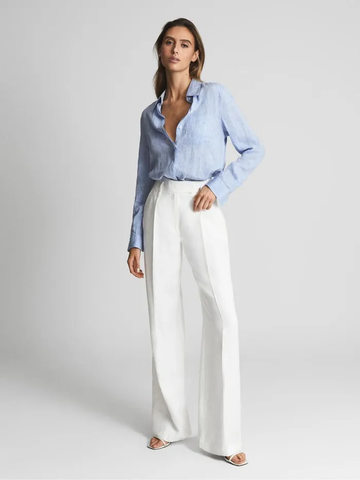 Reiss Tops Campbell Linen Shirt Blue 8211 Women