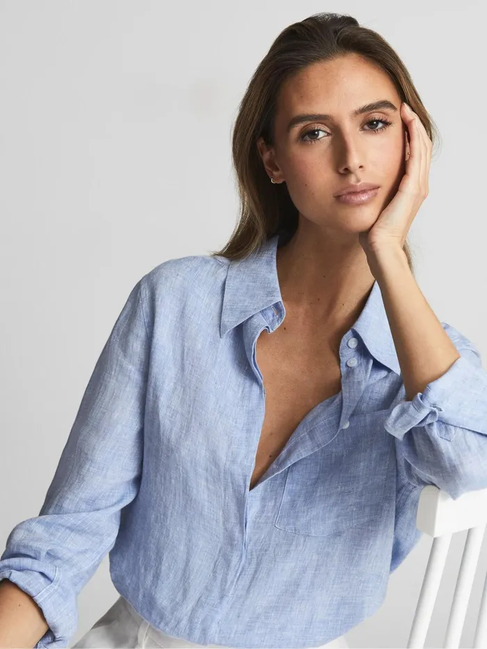Reiss Tops Campbell Linen Shirt Blue 8211 Women