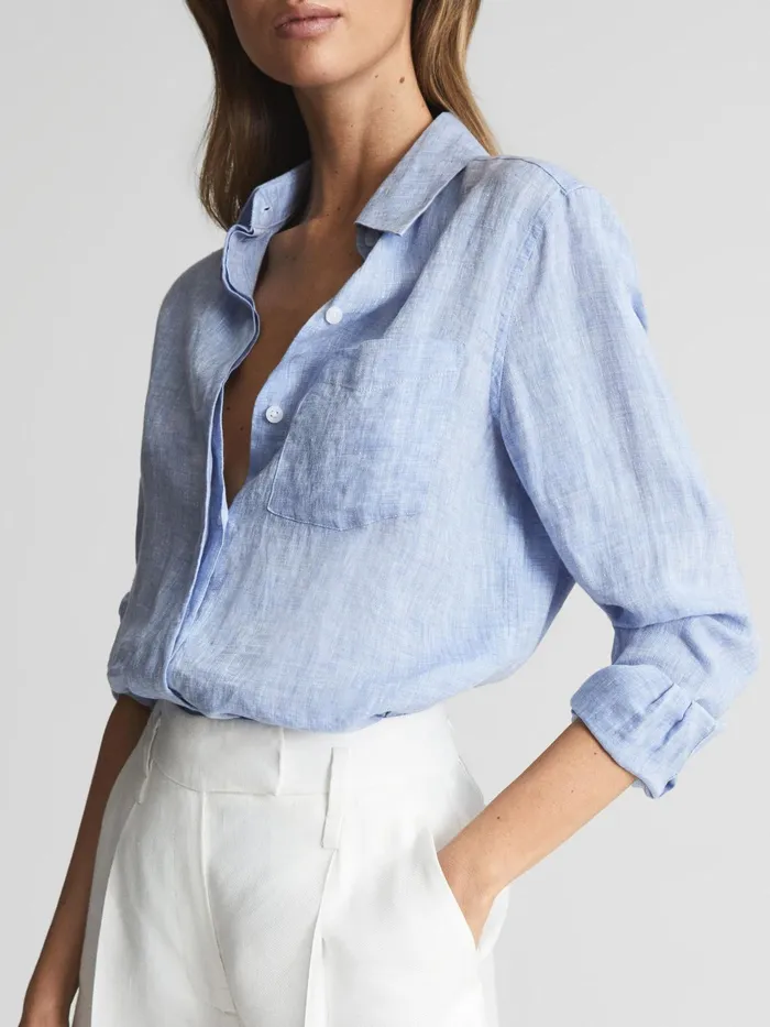 Reiss Tops Campbell Linen Shirt Blue 8211 Women