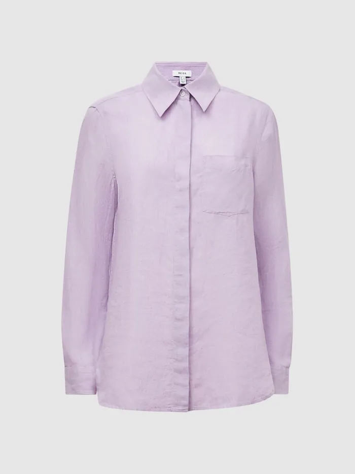 Reiss Tops Campbell Linen Shirt Lilac 8211 Women
