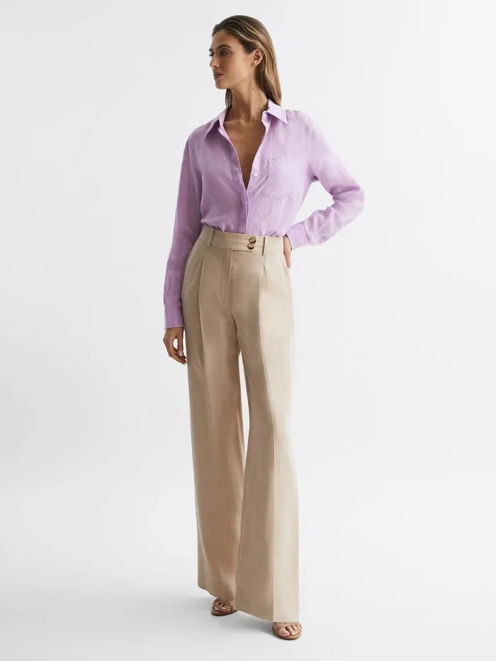 Reiss Tops Campbell Linen Shirt Lilac 8211 Women