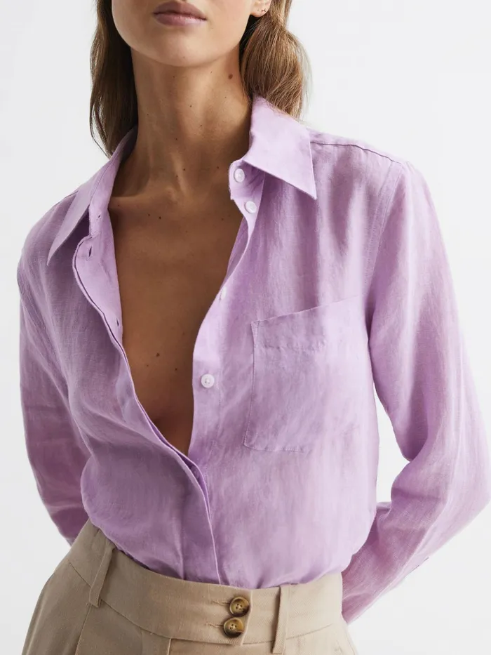 Reiss Tops Campbell Linen Shirt Lilac 8211 Women